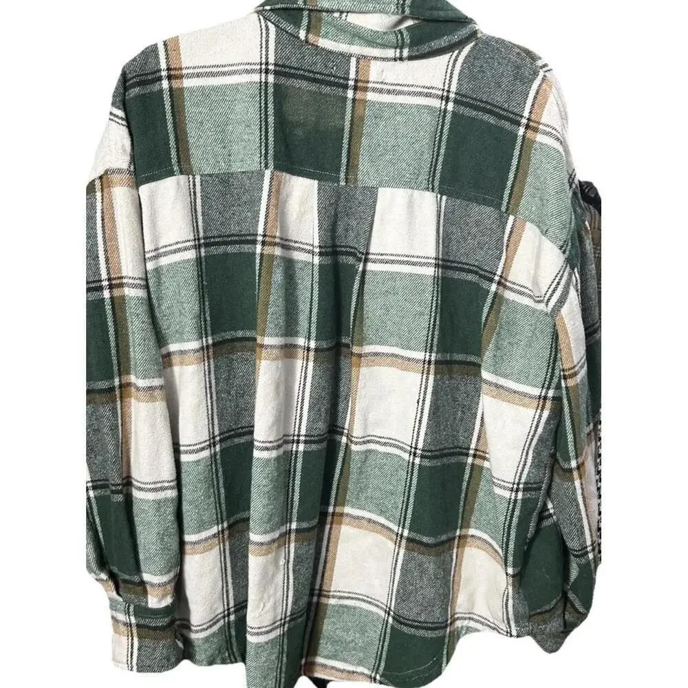 US Women Fall Plaid Flannel Jacket Long Sleeve Sz M - Picture 3 of 3